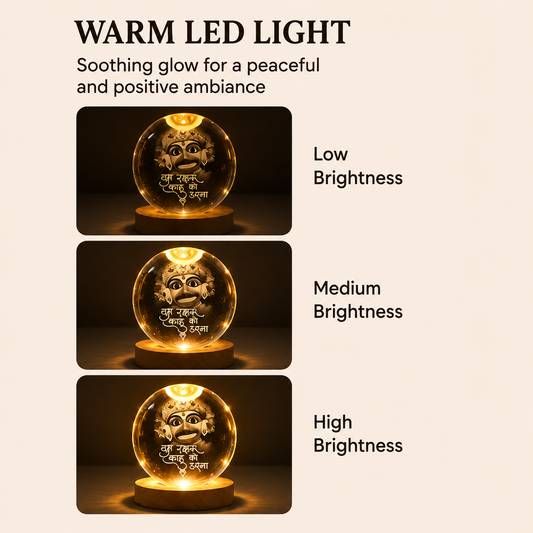 Livenwell Hanuman 3D Crystal LED Night Lamp – Premium K9 Crystal Ball with Wooden LED Base