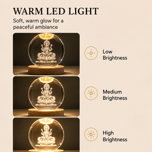Livenwell Crystal LED Night Lamp – 3D K9 Crystal Goddess Lakshmi Lamp with Wooden LED Base
