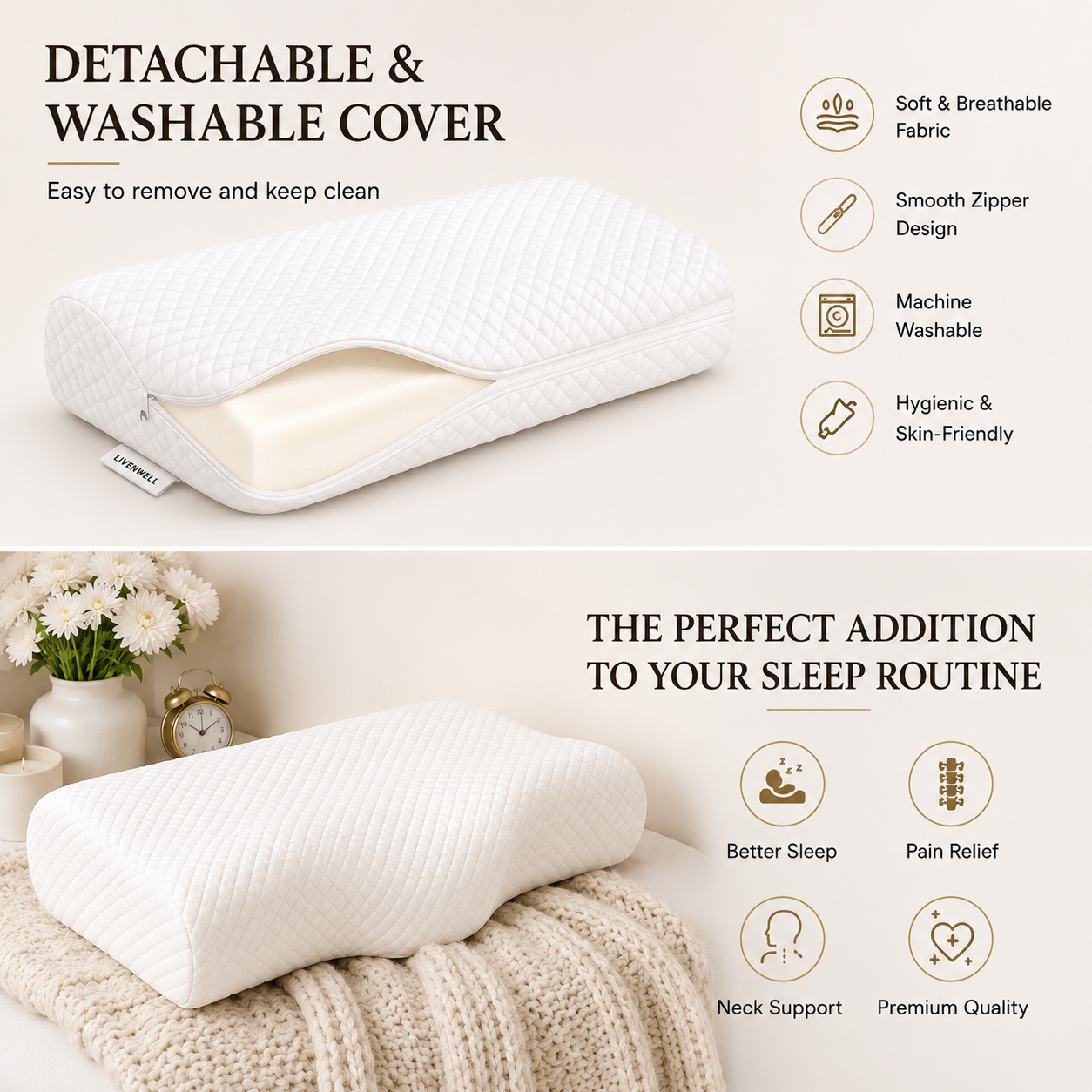 Livenwell Ergonomic Cervical Neck Support Pillow for Sleeping