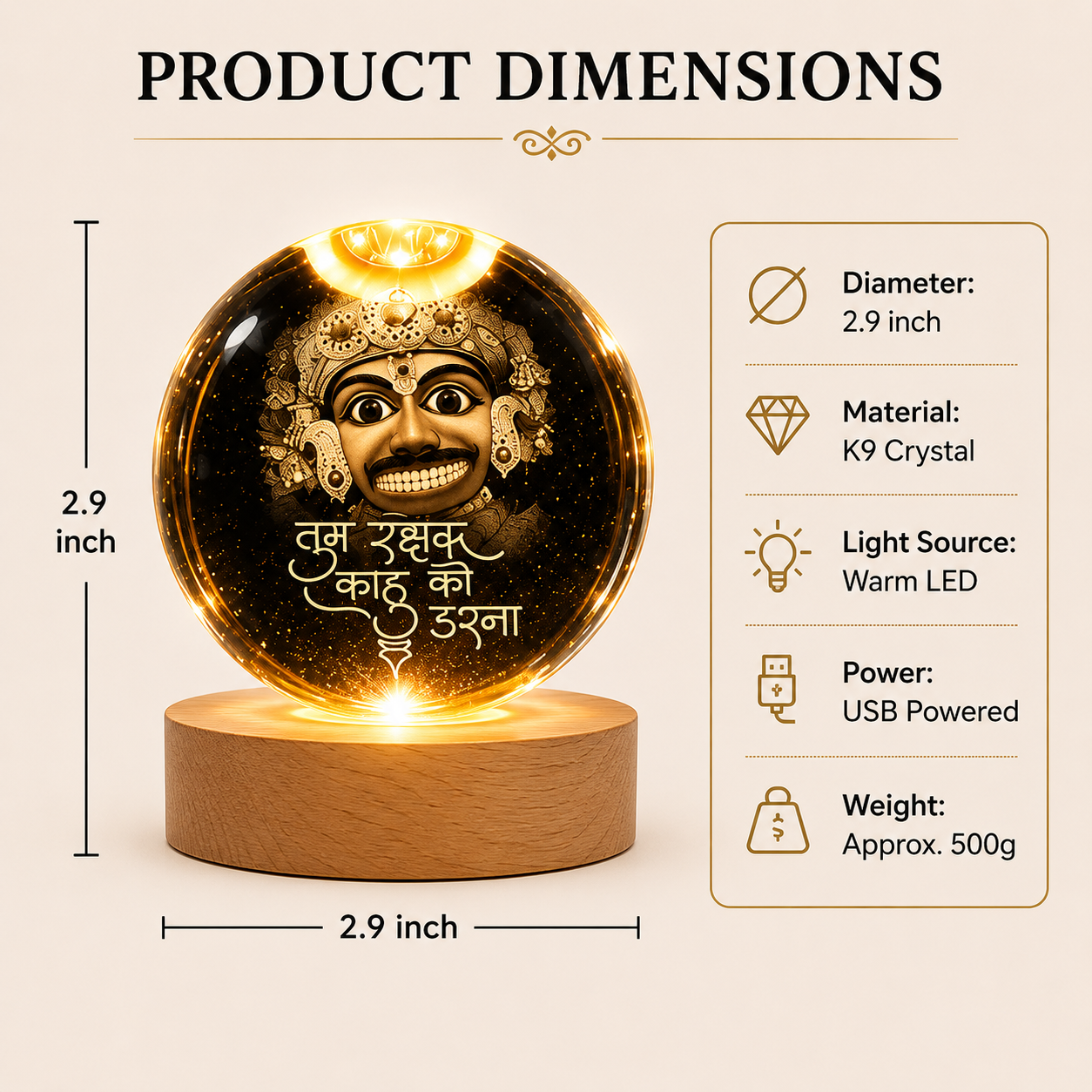 Livenwell Hanuman 3D Crystal LED Night Lamp – Premium K9 Crystal Ball with Wooden LED Base