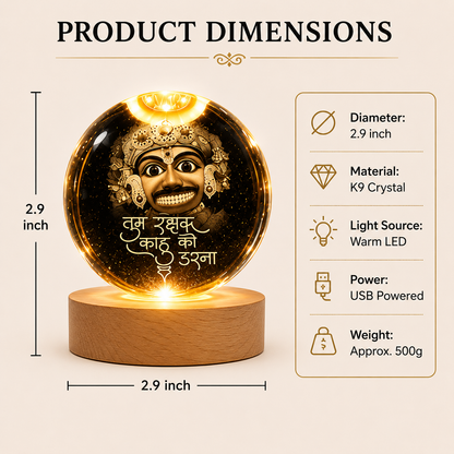 Livenwell Hanuman 3D Crystal LED Night Lamp – Premium K9 Crystal Ball with Wooden LED Base