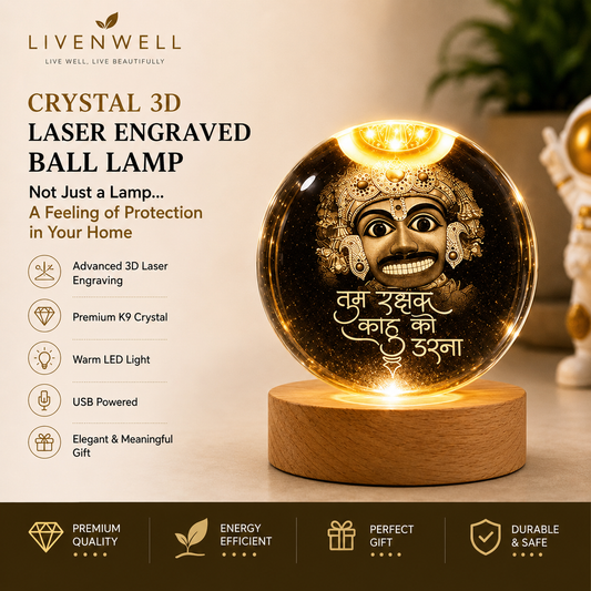 Livenwell Hanuman 3D Crystal LED Night Lamp – Premium K9 Crystal Ball with Wooden LED Base