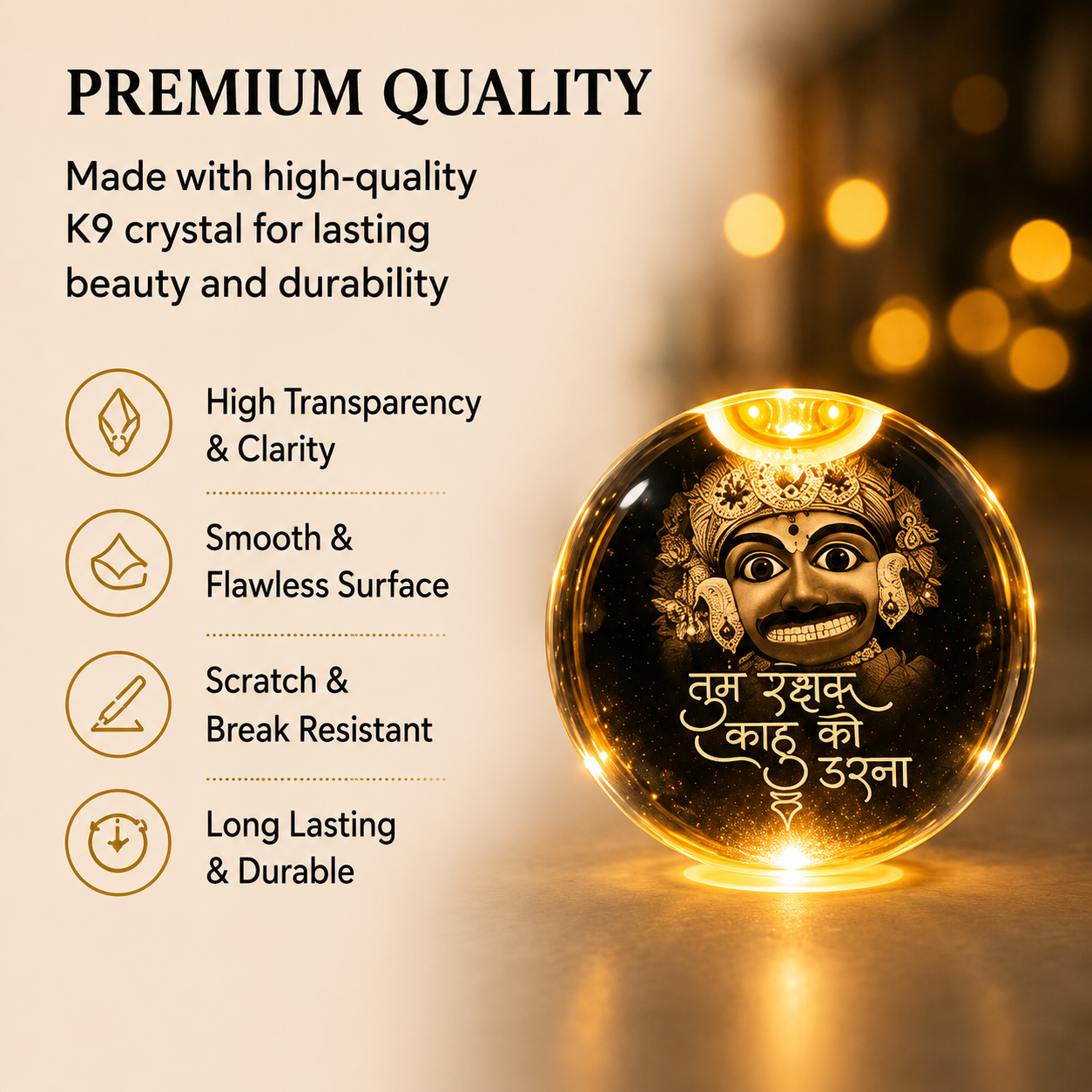 Livenwell Hanuman 3D Crystal LED Night Lamp – Premium K9 Crystal Ball with Wooden LED Base