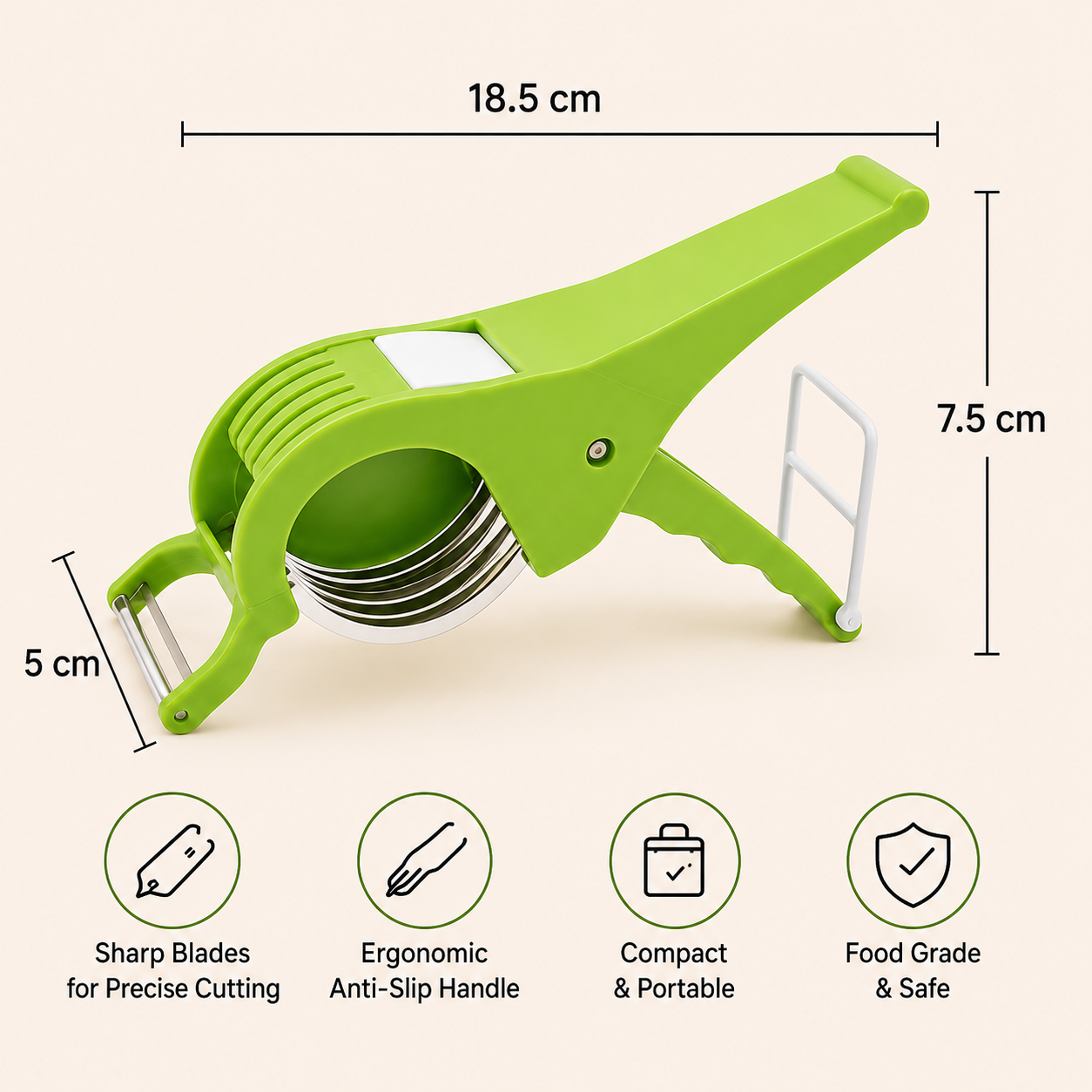Stainless Steel Vegetable Chopper 5 Sharp Blade with Peeler 2 in 1