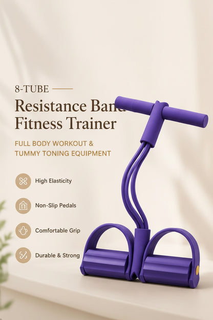 8-Tube Resistance Band Fitness Trainer – Full Body Workout & Tummy Toning Equipment