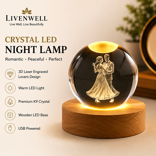 Livenwell Radha Krishna 3D Crystal LED Night Lamp | Premium K9 Crystal Ball