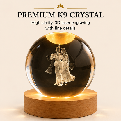 Livenwell Radha Krishna 3D Crystal LED Night Lamp | Premium K9 Crystal Ball