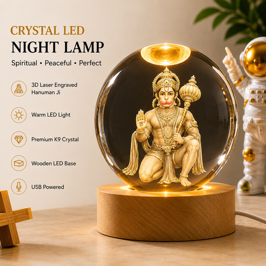 Livenwell Hanuman Ji 3D Crystal LED Night Lamp | Premium K9 Crystal Ball