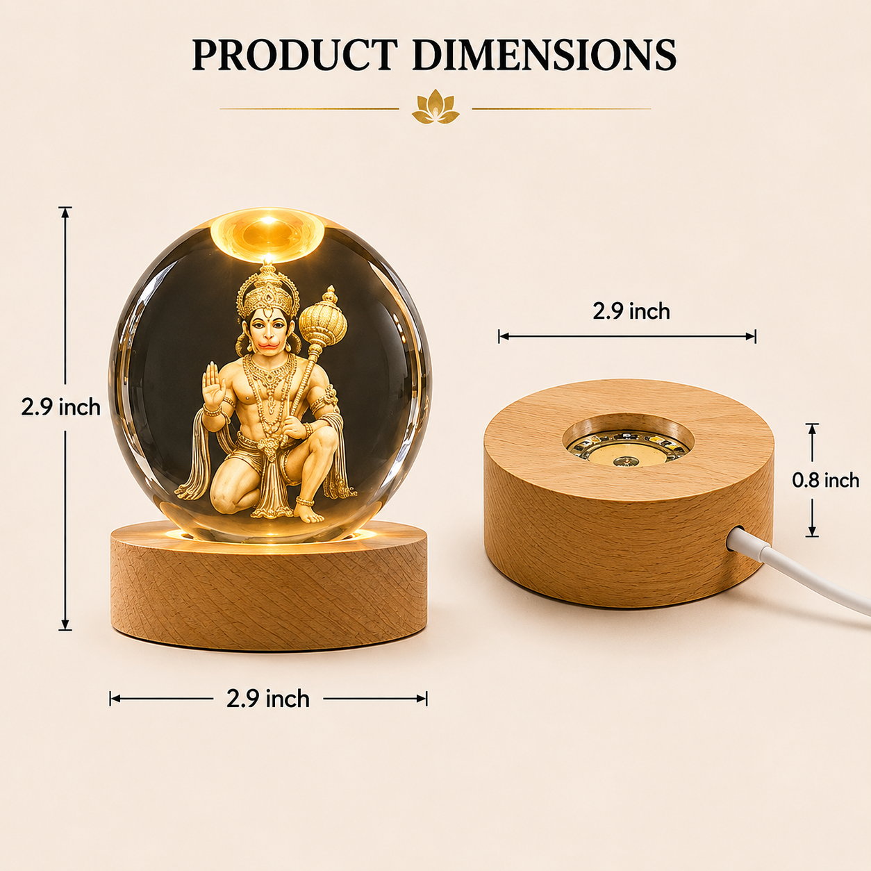 Livenwell Hanuman Ji 3D Crystal LED Night Lamp | Premium K9 Crystal Ball