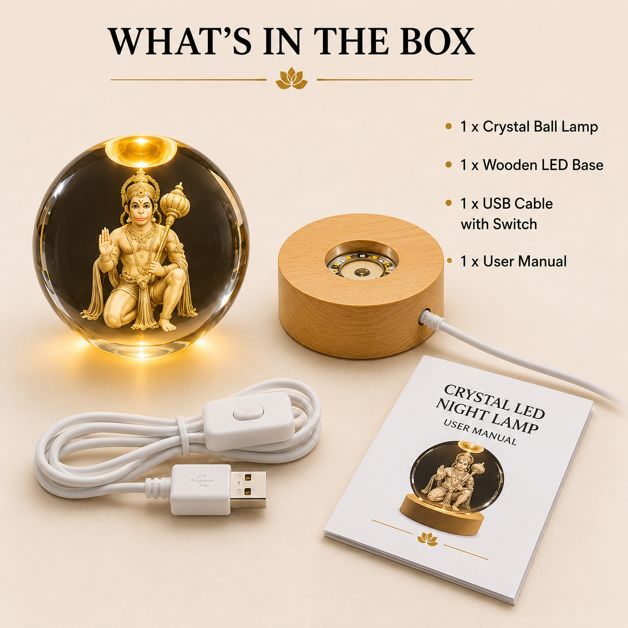 Livenwell Hanuman Ji 3D Crystal LED Night Lamp | Premium K9 Crystal Ball