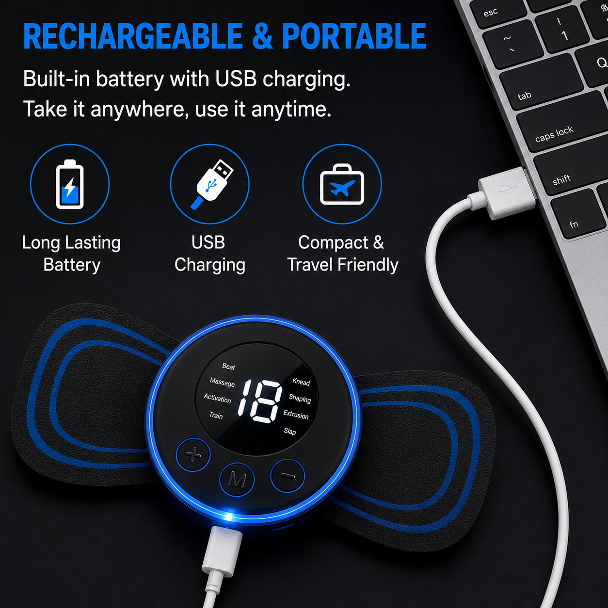 LIVENWELL Smart EMS Muscle Massager Pad | Rechargeable TENS Pulse Therapy Device