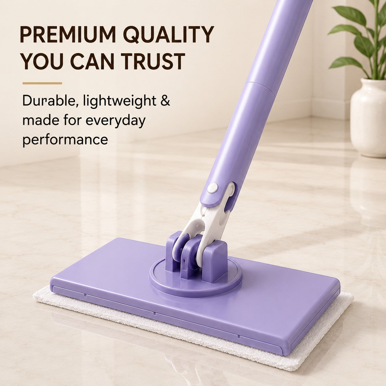 Livenwell purple mini mop with 360-degree rotating head and auto cloth grip for wet and dry floor cleaning