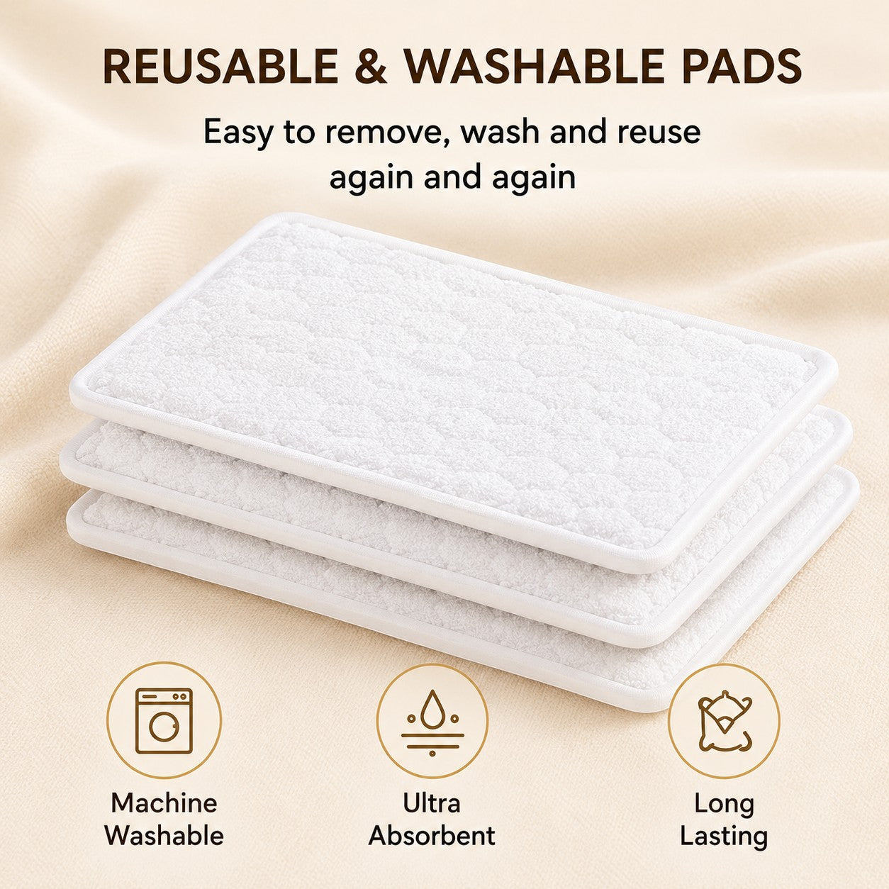 Livenwell reusable white microfiber mop pads for wet and dry cleaning, featuring an ultra-absorbent, washable design.