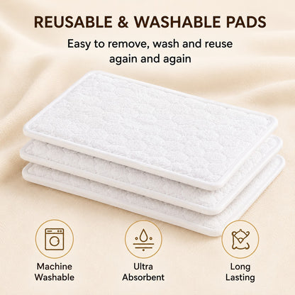 Livenwell reusable white microfiber mop pads for wet and dry cleaning, featuring an ultra-absorbent, washable design.